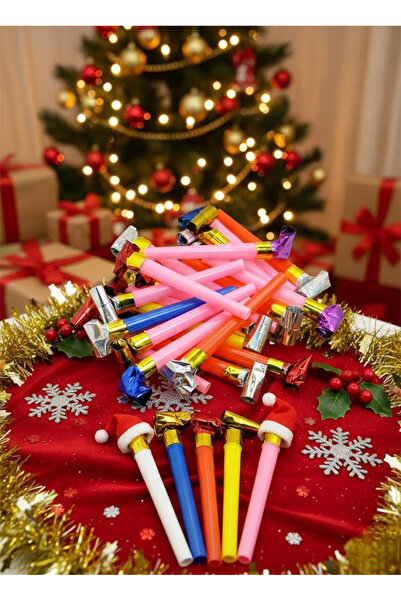 Kokoş Parti 20 Adet Büyük Yılbaşı Uzayan Düdük Kaynana Dili Rengarenk Parti ve Doğum Günü Düdüğü Sessiz