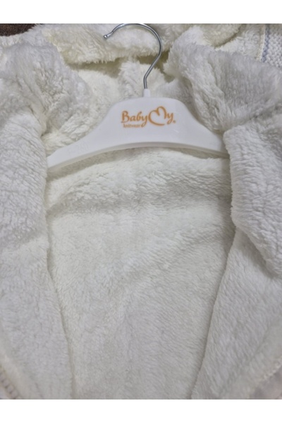 Superbaby Thick gray jumpsuit for babies – Knitted, with fluffy hood and buttons