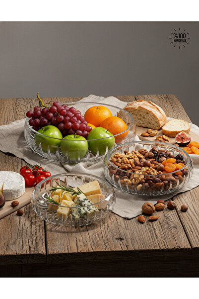 AKDEN STORE Kesme Dekor 3lü Sunum Kasesi, Meze Sunumu, Salata Kasesi