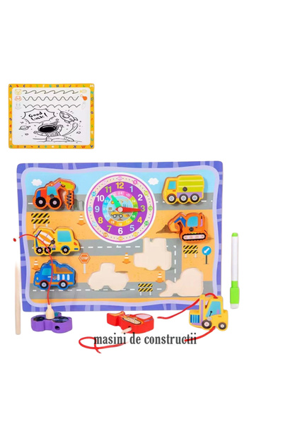 Denn Joc educativ multifuncțional din lemn – Puzzle, ceas didactic, joc magne...