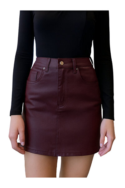 Qualia Butik Kadın Mini Mumlu Denim Etek