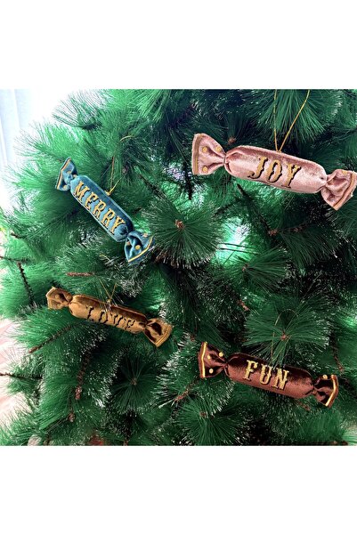 ge living Velvet Christmas Tree Ornaments Set – Merry Love Fun Joy – 4-Piece Decorative Christmas Ornaments