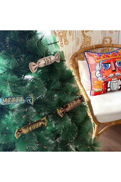 ge living Velvet Christmas Tree Ornaments Set – Merry Love Fun Joy – 4-Piece Decorative Christmas Ornaments