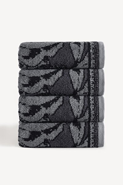 Cherx طقم مناشف يد من 4 قطع مصبوغة بخيوط كاريسا، لون أنثراسيت، مقاس 50×90