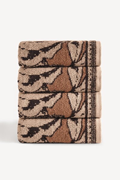 Cherx طقم مناشف يد من 4 قطع مصبوغة بالخيوط من كاريسا، لون كراميل، مقاس 50×90