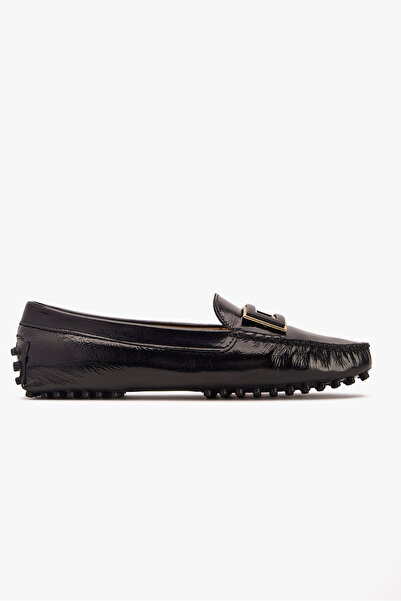 West To West Women's Black Patent Leather Buckle Loafer