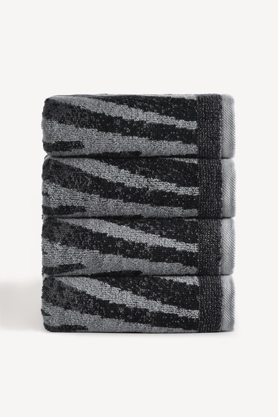 Cherx طقم مناشف يد مكون من 4 قطع مصبوغة بخيوط بلوما، لون أنثراسيت، مقاس 50×90