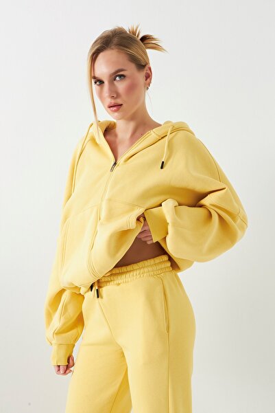 The Champ Clothing Women's Oversized Tracksuit Set Drawstring Yellow – Zippered, Hooded , Elasticated Legs, 3 Thread Fleece