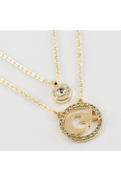 ZERO LAND Nrzsnt New Season with Moon and Star Figure (03018) Double Necklace-Yellow