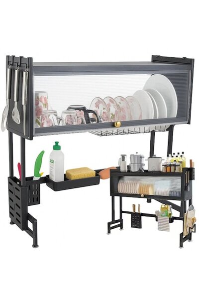 OEM 65 cm Dish Drainer with Transparent Door and Anti-Slip Suction Cups