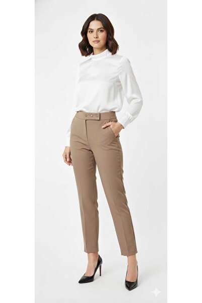 lavinsis yüksek bel Dar Paça Likralı Krep Kumaş Üç Çıtçıt Detaylı pantolon