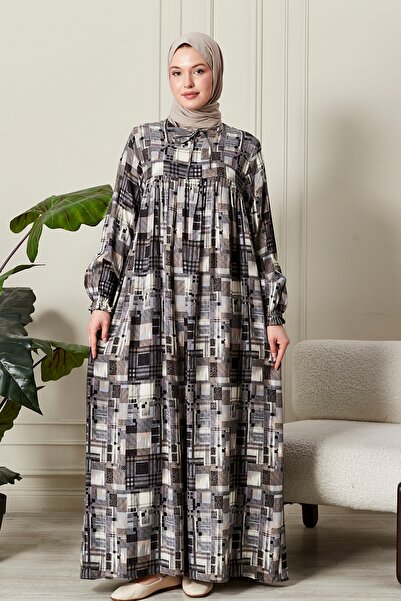 fistan Χειμερινό χοντρό ύφασμα από απλό ρόμπα, καρό απλό ύφασμα Tessetür, Φόρεμα για τη μητέρα, Φόρεμα προσευχής