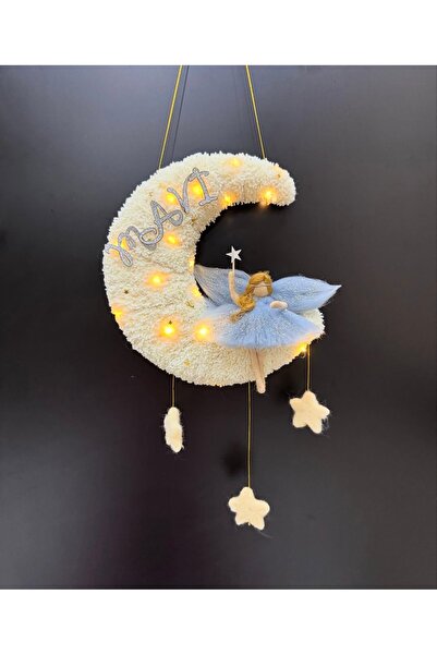 Tasarım Işıklı bebek kapı süsü, keçe peri bebek, ay kapı süsü