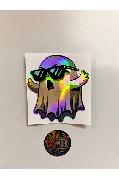 sticker Hologram Parlak Gözlüklü Hayalet 9x8Cm Folyo Kaplama-Araba Motosiklet...