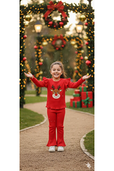 HÜMAKİDSWEAR طقم بناتي منقوش بتصميم عيد الميلاد باللون الأحمر