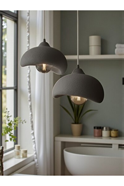 Dropcek eticaret İkili Gri Beton Görünümlü Modern Sarkıt Avize, Vegan, Toz Tu...