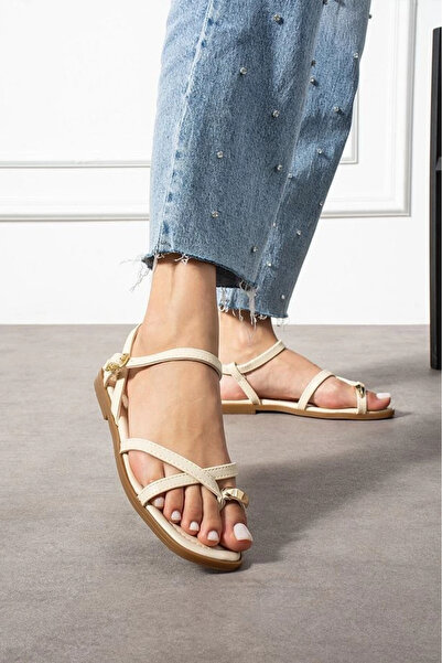 ZENGEZUR MALL Lvsqvr Nordi Beige Leather Belted Sandals (02228) (Size: 37)