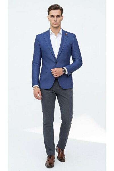 Plus Scorpion Чоловічий блейзер зі струнким кроєм із тканини з чоловічою фактурою – елегантний сучасний крій з одним ґудзиком