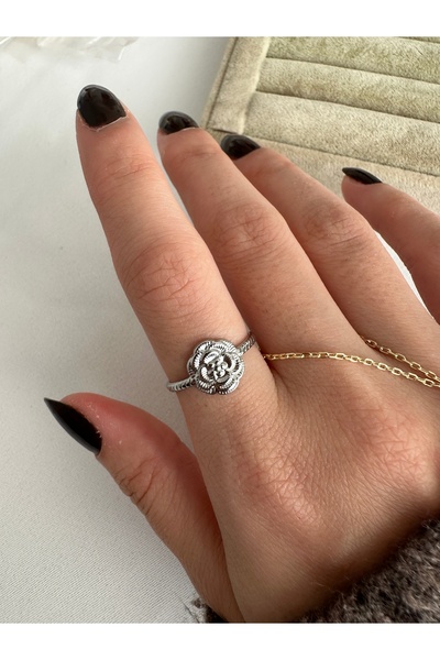ringbox Silver Color Flower Steel Ring