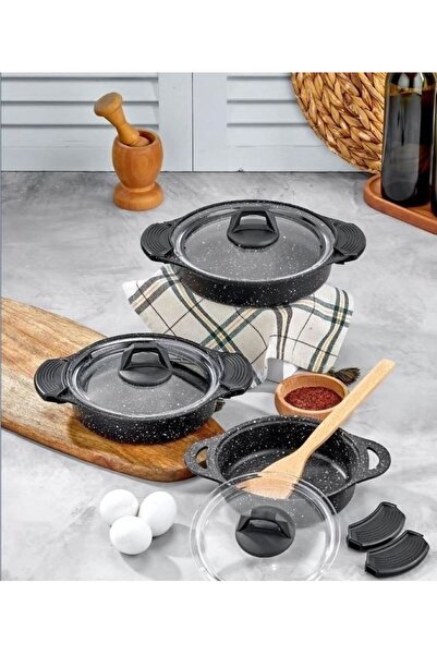 Leony Cast Granite 6 Piece Saucepan Set with Glass Lid 16-18-20 cm
