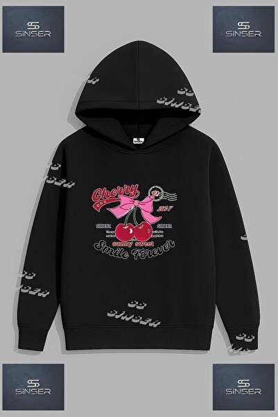 SS SİNSER Φούτερ Unisex "CHERRY SMILE FOREVER " με στάμπα και κουκούλα