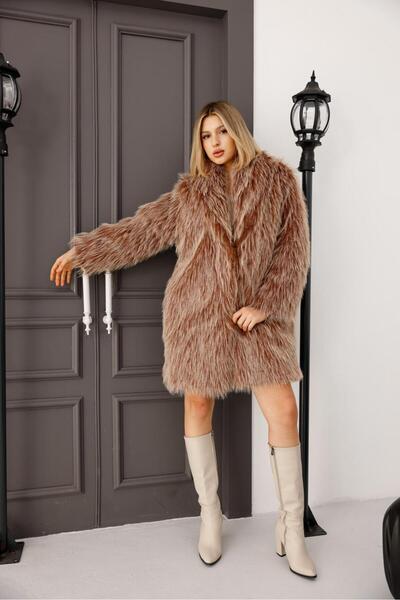 EsSo butik New Season Brown Snap Closure Premium Faux Fur Coat