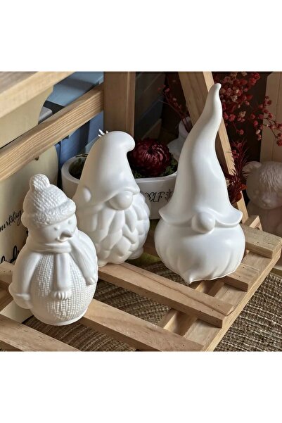 Bautinq Store 3 lü dekoratif el yapımı beton yeni yıl objeleri kardan adam No...
