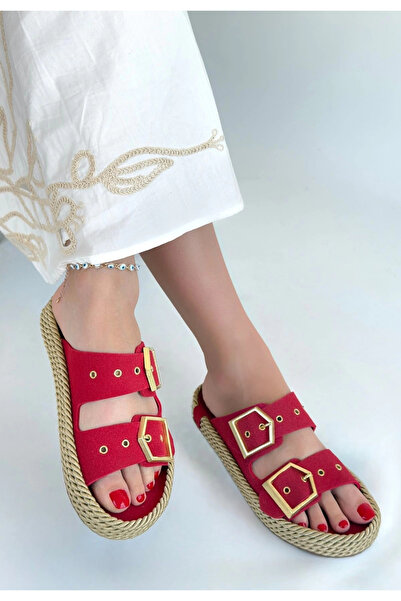 ZENGEZUR MALL Nrzsnt Red Nubuck Slippers (00154) (Size: 36)