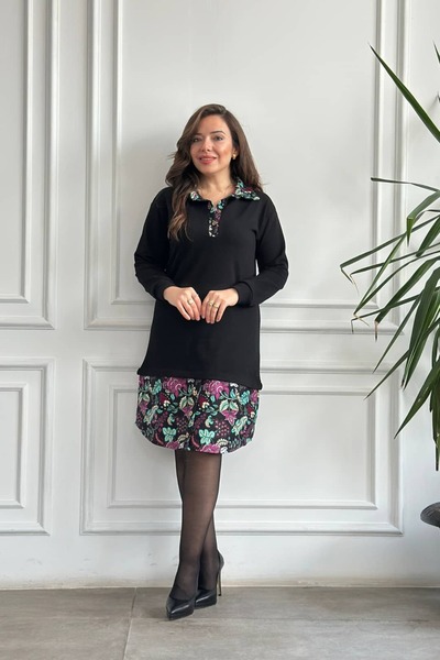 Yağmur Butik Φόρεμα με φούστα και λεπτομέρεια από φανέλα στο γιακά