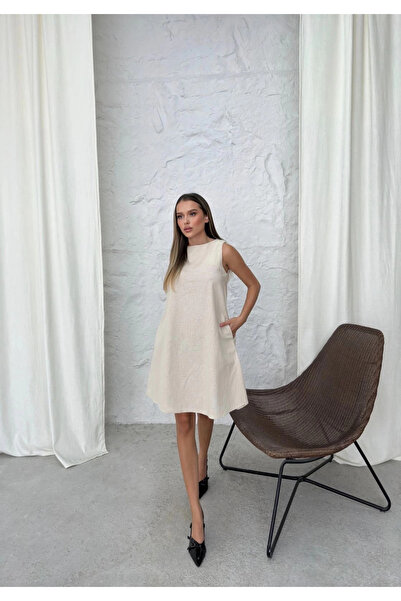 ZENGEZUR MALL Nrzsnt Bell Short Dress Beige (02656) (Size: S)