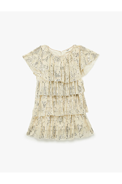 Koton Рокля с къси ръкави, V-образно деколте, пайети и детайлни ръкави за Нов...