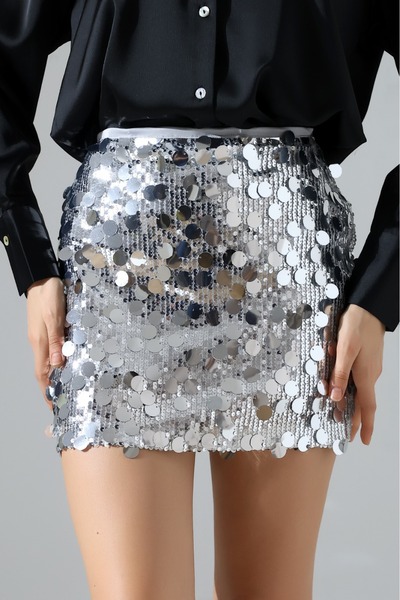 Hisleria Women's Sequin Shorts Mini Skirt - Silver