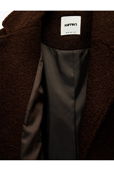 Koton X Melis Ağazat - Long Sleeve Buttoned Pocket Boucle Coat