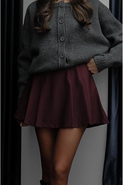 Havoş Burgundy Pleated Mini Skirt with Shorts