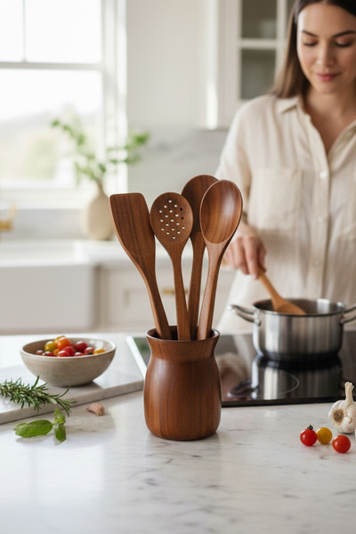 zezedesing Acacia Spoon Rest-Vase (Multi-Purpose Use) Countertop Tabletop Organizer