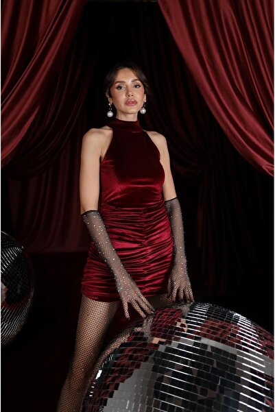 Havoş Rochie din catifea cu decolteu halter burgundy