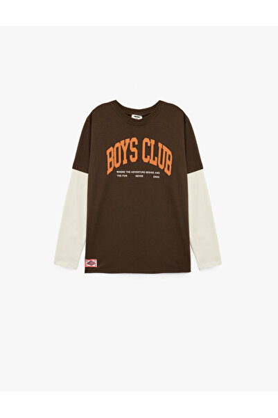 Koton Μακρυμάνικο μπλουζάκι με στάμπα από βαμβακερό λαιμό