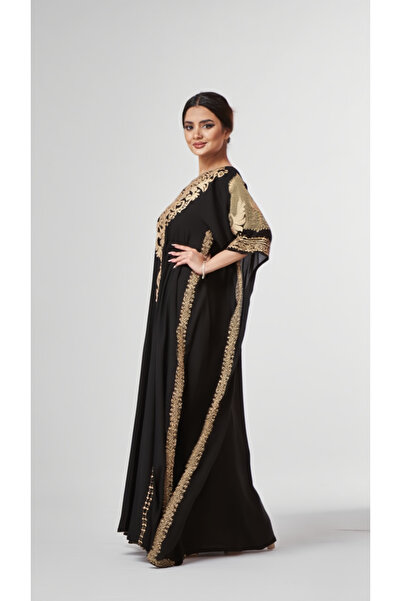 Generic Luxury Gold-Embroidered Arabian Kaftan - Premium Chiffon Fully Lined