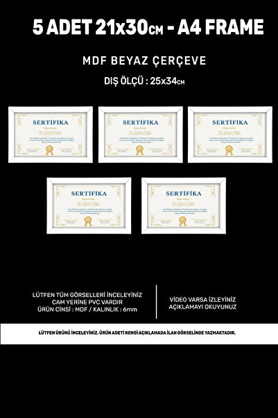 Me you 5 Adet 21x30 Çerçeve - Mdf Çerçeve - Fotoğraf Çerçevesi - A4 Diploma Ç...