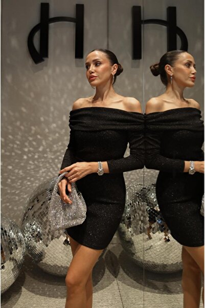 Havoş Rochie neagră cu guler Madonna cu sclipici