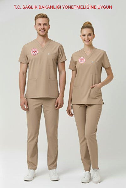 Pratik Medikal Sağlık Teknisyeni Teknikeri Tıbbi Sekreter Forması Likralı Scrubs Takım Unisex Moth Yönetmelik Uygun
