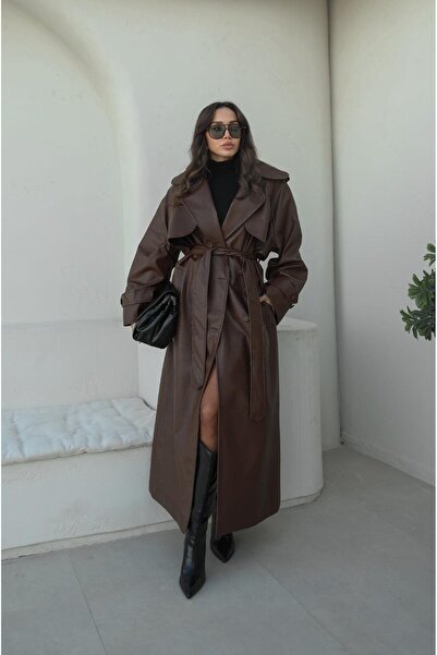 Havoş Brown Rick Coated Buttoned Leather Coat