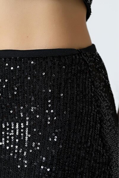 Hisleria Women's Zippered Lined Sequin Mini Skirt - Black