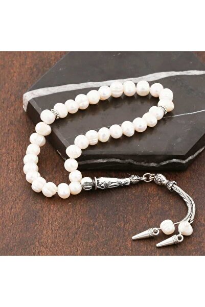 Özcömert Silver Natural Stone Metal Tasseled Pearl Stone Rosary