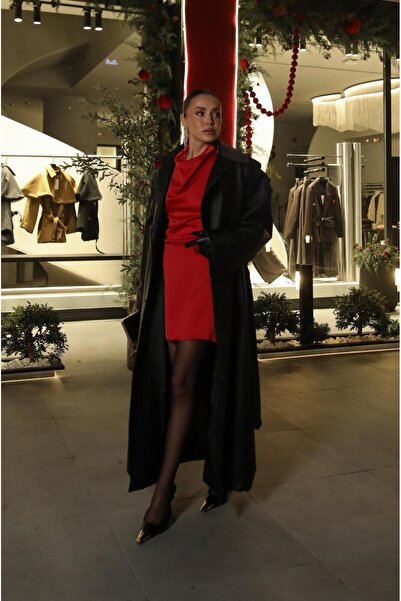 Havoş Black Rick Coated Buttoned Leather Coat