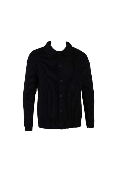 trender Peter Pan collar Button Black Men's Sweater 17306