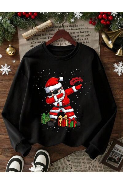 No Plan سترة رياضية للأولاد والبنات بياقة مستديرة مطبوعة عليها سانتا كلوز من ...