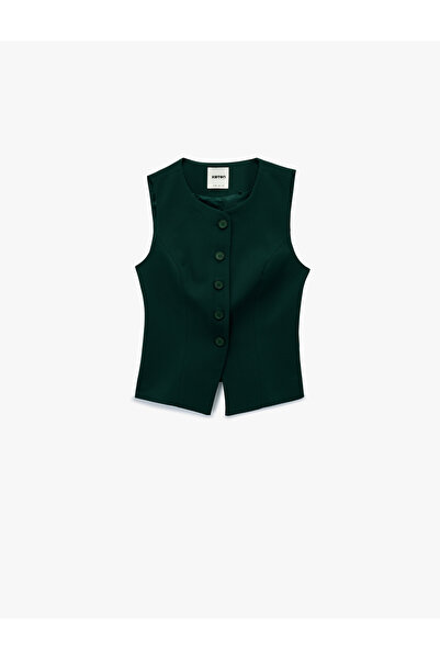 Koton Crew Neck Buttoned Blazer Vest