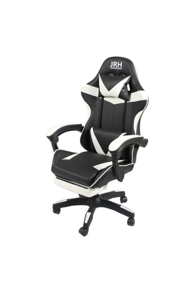 OEM JRH Professional Gaming Chair, King Size, Steel Frame, Synthetic Leather, 130 kg, lumbar cushion – white