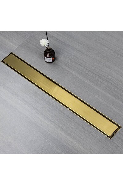 Sunrik Shower drain 90 cm, gold, stainless steel (tileable), slim, with anti-odor trap and hair filter